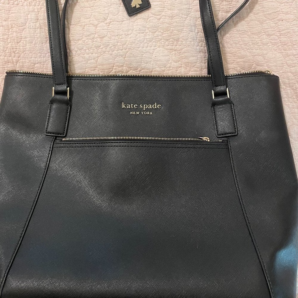 Large Black Leather with Gold Kate Spade Tote Bag